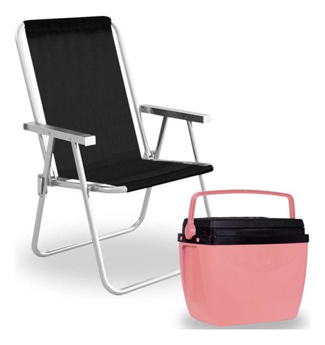 Caixa Termica Rosa Cooler 12 L + Cadeira De Praia Sannet