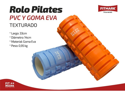 Rodillo Rolo Pilates Yoga 33 cm textura EVA masaje fitness color naranja