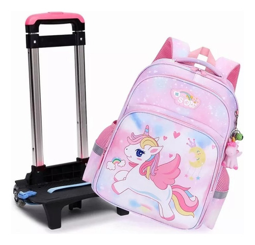 Mochila De Carrito Unicornio Bolsa Primaria Las Ruedas