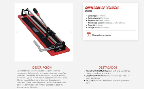 Imagen 3 de 10 de Corta Cortadora Ceramica Porcelanato Omaha 60 Cm + Escuadra