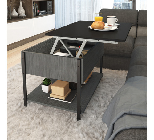 Playcon Mesa Elevable De Centro/mesa Auxiliar/ Desayunador Color Grafito Touch Negro Liso
