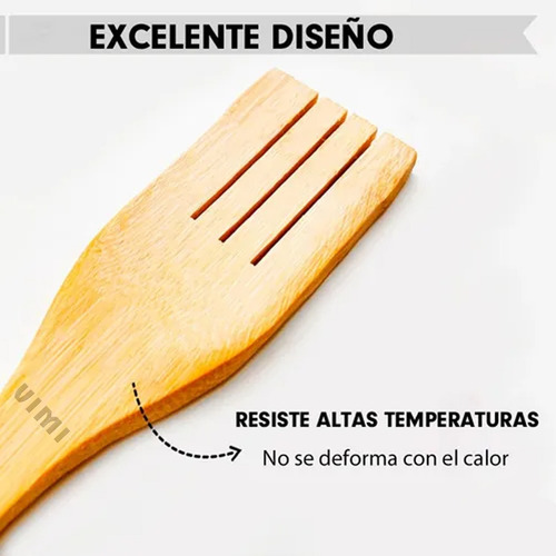 Set De Utensilio 3pz Bambú Con Base Almacenamiento Cocina