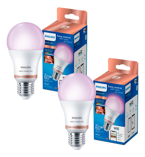 Combo 2x Ampolletas Led Philips Smart E27 8w Colores