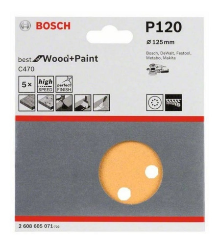 Disco Lija Excéntrica 8 Perf. Para Madera / Pintura Grano120