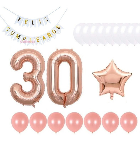 Imagen 3 de 4 de Combo Deco Feliz Cumple 30 / 40 / 50 Banderin Globo 1 Metro