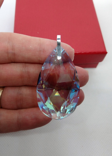 Imagem 2 de 6 de Pingente Amêndoa Cristal Swarovski 5,0 Cm Em Prata 925