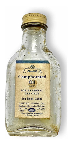 Antiguo Frasco Medicinal Camphorated Oil United Drug Co