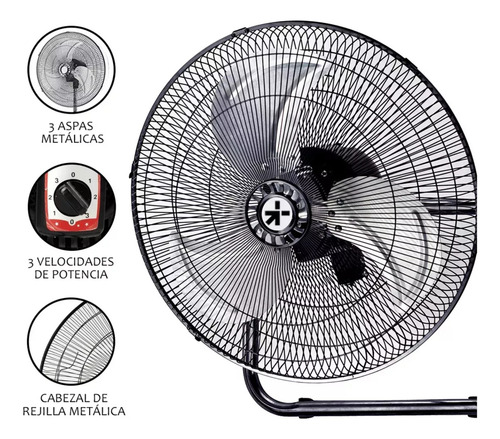 Ventilador 3 En 1 Pedestal Piso Pared 3 Velocidades 45 Cm 60 Hz Negro Plateado Metal 3