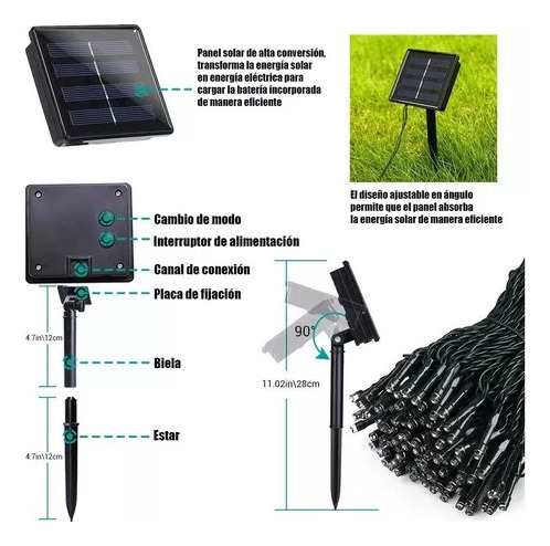 Proyector De Jardín Fio De Luz Solar 22m200led A Prueba De A