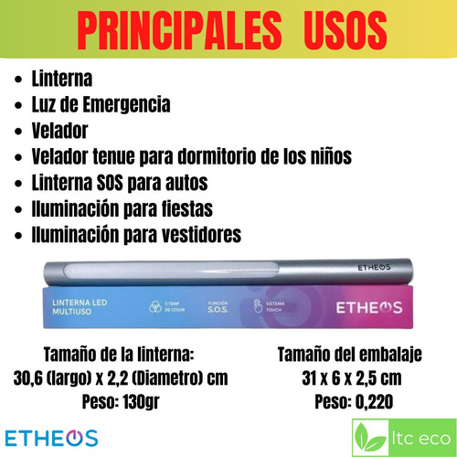 Imagen 4 de 9 de Linterna Led Multiuso Recargable Usb 2,5w Touch 60hs De Luz
