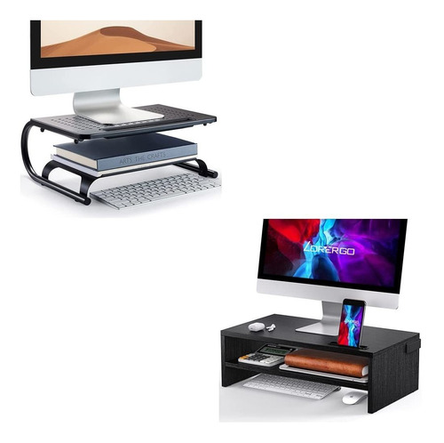 Loryergo Soporte Monitor 2 Nivel Metal Ventilado Madera