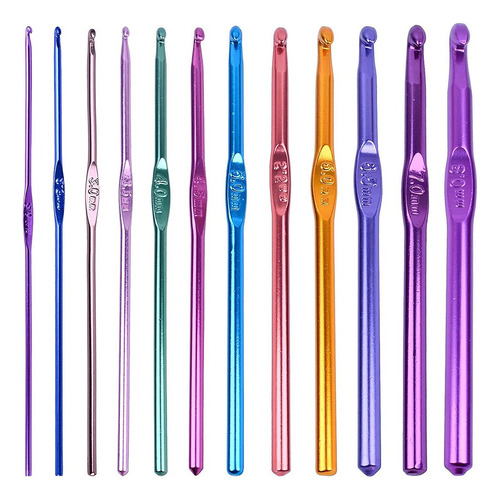 Juego 12 Agujas De Crochet Metal Acero Set Kit Calidad Tejer
