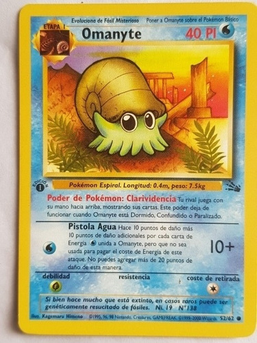 Omanyte Carta Pokemon 1ra Edición Original Exelente Estado