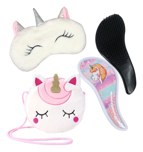 Set Regalo Unicornio Niña Bolso Cartera Antifaz Cepillo Kwai