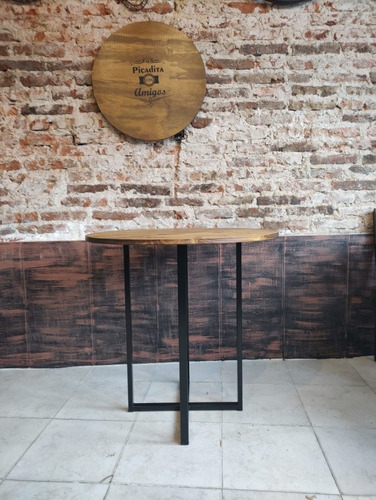 Imagen 2 de 8 de Mesa Industrial Hierro Y Madera 80cm Redonda Base Central