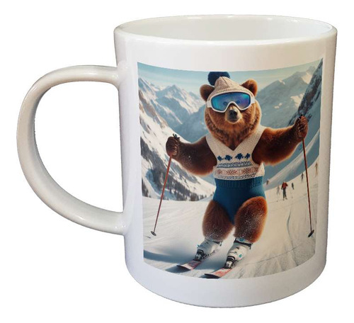 Taza Plastico Oso Practicando Esqui Deporte Nieve M4