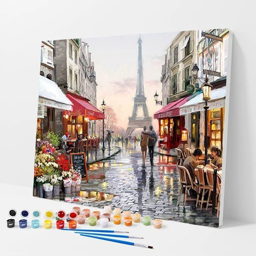 Pintura Numerada Paris Vintage Torre Eiffel Casal