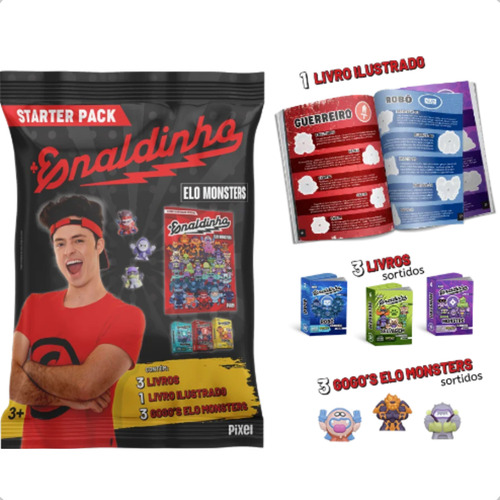 Coleção Elo Monsters Books Enaldinho Oficial - Starter Pack - Com Álbum Ilustrado Oficial + 3 Gogo's Sortidos + 3 Mini Livros Sortidos