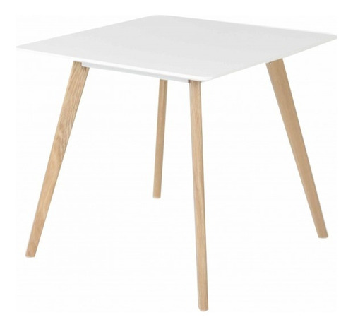 Enzo Mesa De Comedor Estilo Escandinavo Cuadrada Blanca Tapa Blanco Patas Madera