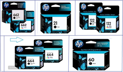 Cartucho Hp 65 60 662 21 22 901 122 664 61