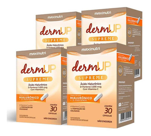 Kit 4 Dermup Supreme Acido Hialuronico 30 Capsulas Maxinutri Sabor Vitamina