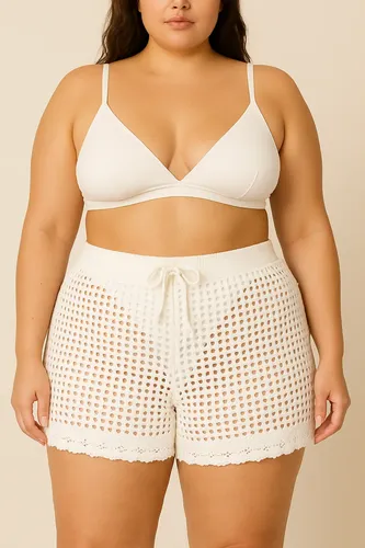 Short De Praia Plus Tricot Saída Mar Piscina Verão Crochê