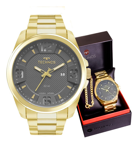 Relógio Technos Masculino Dourado Preto Com Calendário