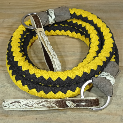 Redea De Lã Trançada Argolas Inox Para Cavalo Mula Cor Amarelo