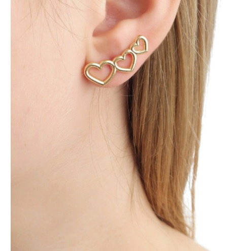 Brinco Ear Cuff Corações Vazados Banhado A Ouro 18 K