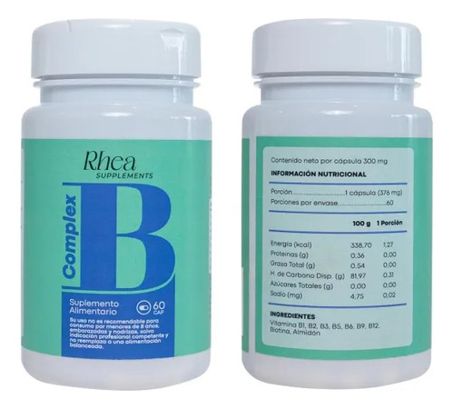 B Complex Rhea Supplements X 60 Capsulas Sin Sabor