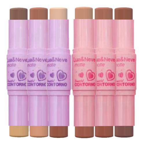 Base de maquiagem em creme Lua e Neve 2 em 1 LN02477 Matte Contorno tom marrom-claro
