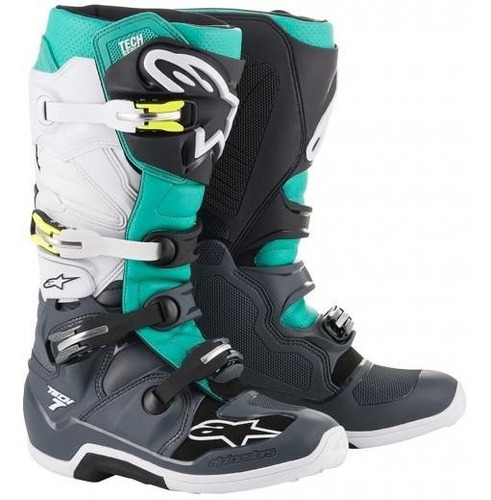 Bota Alpinestars Tech 7 Cinza/aqua Motocross Trilha Enduro