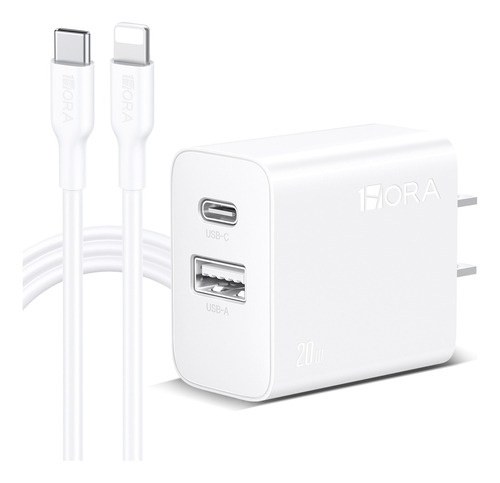 Cargador 20w Salida Dual Carga Rápida Y Cable Compatible Con iPhone 11/12/13/14, Cubo Compatible Con Samsung/motorola/oppo 1hora Gar163 Color Blanco