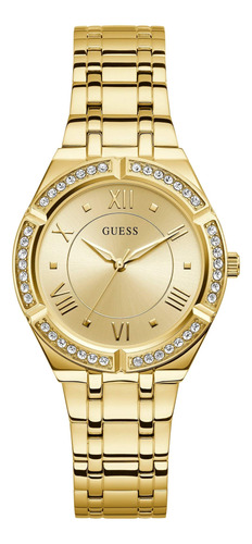 Reloj Guess Black + Cristal Silicona En Tono Dorado Para Muj