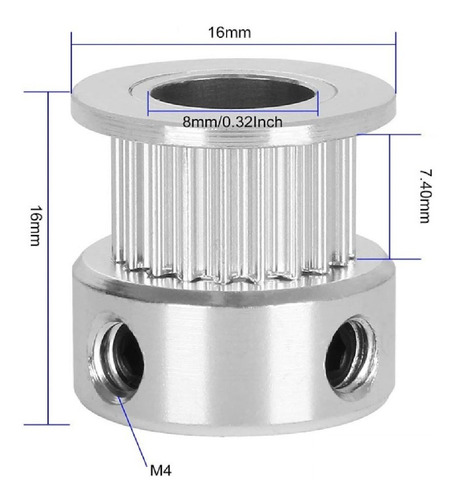 4 Polias Gt2 20d F8mm + 4 Metros Correia 6mm Alma Aço Branca