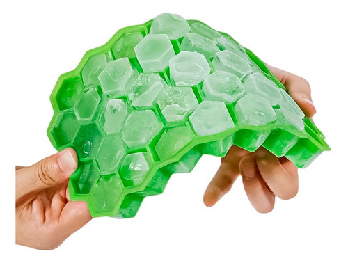 Hielera De Silicona Con Tapa Forma Panal Hexagonal 37 Cubos Verde