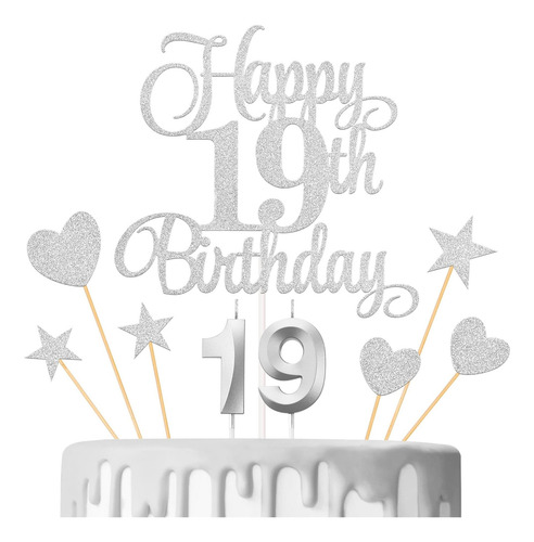 Decoraciones De Pastel De Cumpleaños Número 19, Velas De 19,