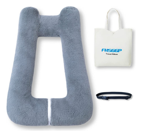 Almohada De Viaje Gris Con Bolsa Para Almacenamiento