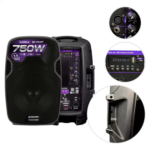 Caixa Ativa 15 Waldman Rc-750x Bluetooth Preto 750w 110v/220v