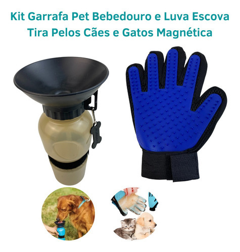 Kit Luva Magnética Tira Pelo+garrafa Água Bebedouro Portátil