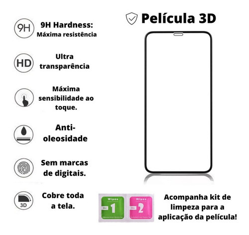 Capa Capinha Anti Shock + Película 3d P/ iPhone 11 12 13 Max Cor Transparente iPhone XR