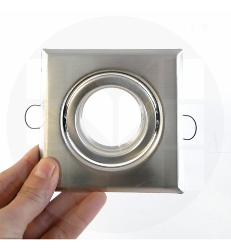 Imagen 4 de 10 de Spot De Embutir Cuadrado Metal Acero 10cm + Dicroica Led
