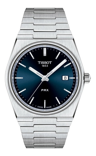 Reloj pulsera Tissot T137.410.11.051.00 con correa de acero inoxidable color gris - fondo azul