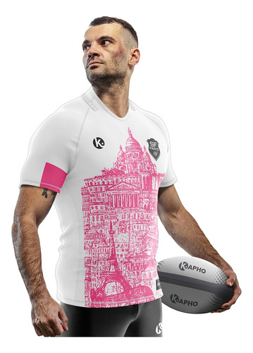 Camiseta Rugby Kapho Stadefrancais Paris Blanco Top14 Adulto