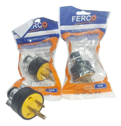 Enchufe De Goma Macho 2 Polo + Tierra De 15 Amp Marca Ferco.