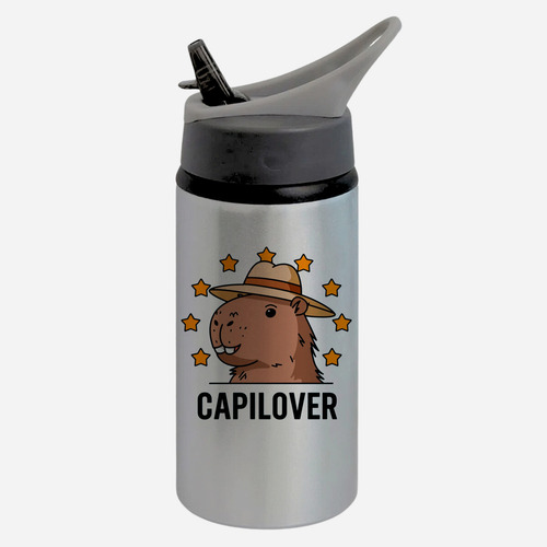 Garrafa Squeeze Bico Lc9 Capivara Capilover Chapéu Cor Prateado