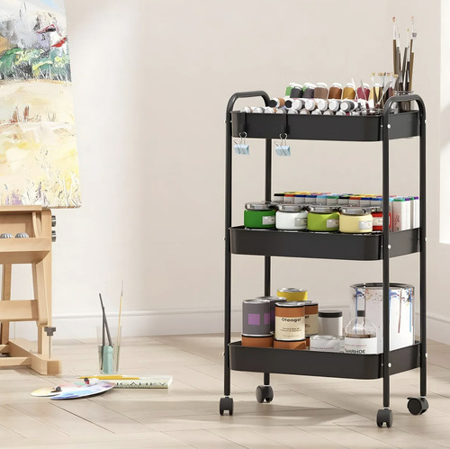 Carrito Organizador De Metal Transportador Metálico Con Ruedas 3 Niveles Estantes Sacre Solutions