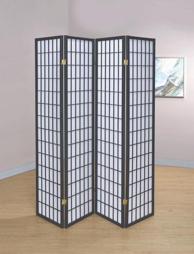 Imagen 1 de 7 de Biombo Negro 4 Paneles Con Cuadros. Biombo Decorativo