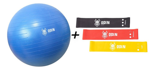 Kit Elastico Para Exercicios + Bola Pilates 75 Cm Odin Fit Cor Azul