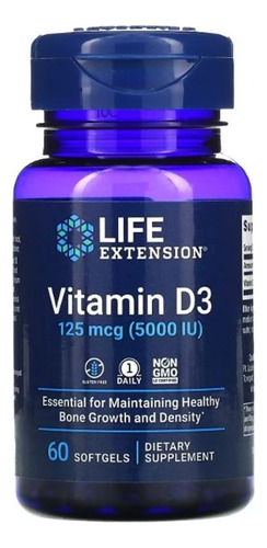 Vitamina D3 5000 Iu 60 Caps Life Extension Fortalece Huesos! Sabor Neutro